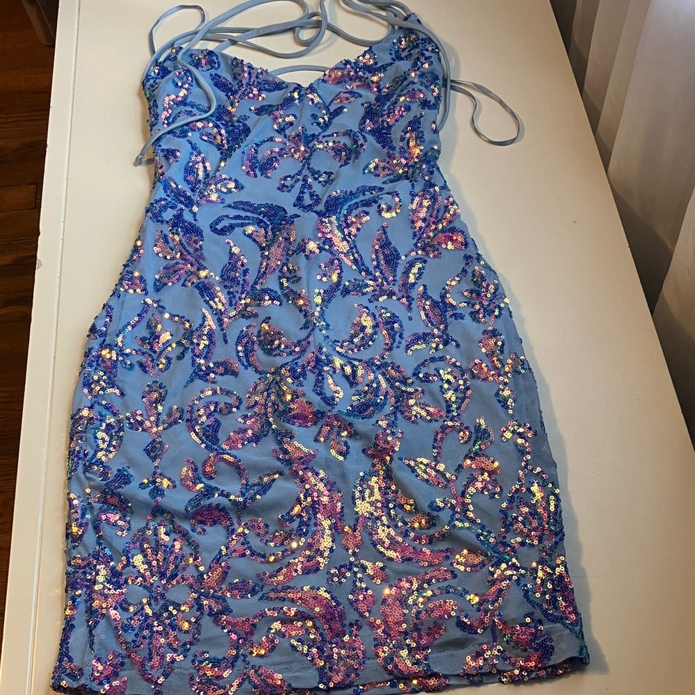 Windsor Blue Dress with Pink Sequins